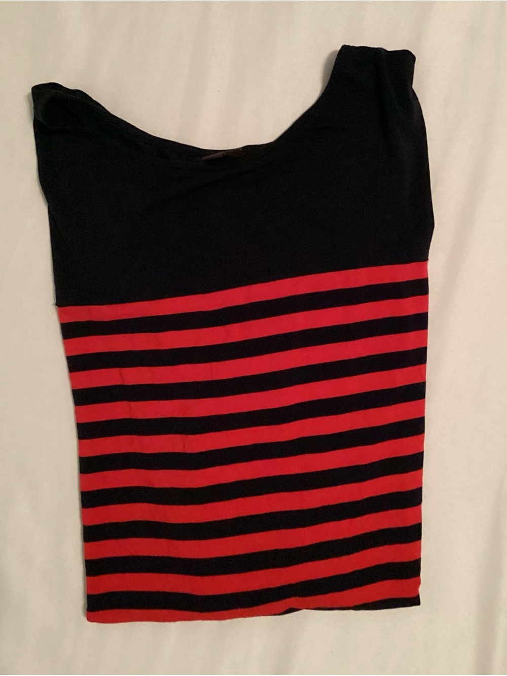 J Jill Ladies Wearever Collection Red/Navy Stripe Tunic Pullover Top Size XL